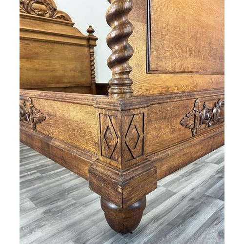 Antique French Style Oak Double Bed Frame with Carved Headboard For Sale - Image 6 of 18