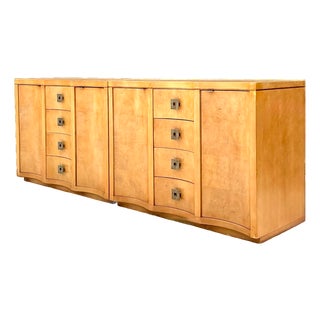 Vintage Deco Burl Wood and Metal Chest of Drawers - A Pair For Sale