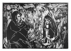 Manlio Guberti Helfrich, Player in Wheat Field, Woodcut, 1970s
