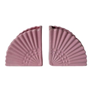 Pair of Vintage 1940s Pink Fan Planter Bookends For Sale