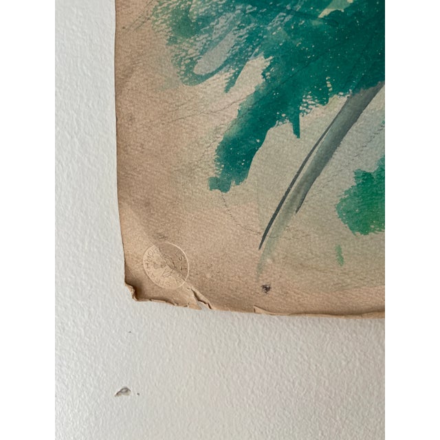 Wonderful, abstract, watercolor, art, on heavy paper, in colors of vivid greens, browns, orange and yellow. It is a fun...