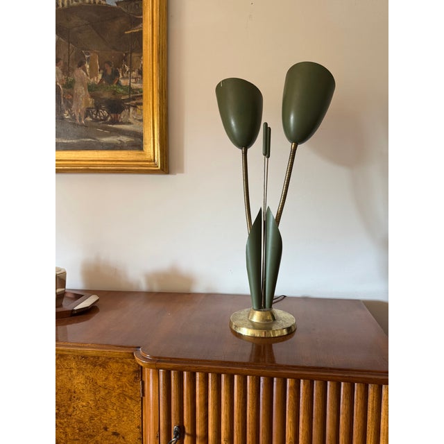 1970s Mid-Century Modern Green Lily Shaped Lamp For Sale - Image 4 of 7