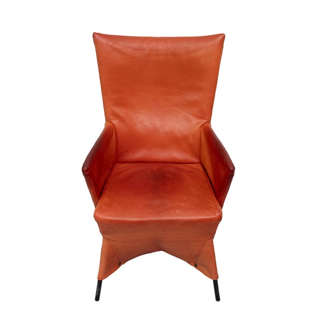 Animal Skin Vintage Orange Leather Skirt Chair by Gerard Van Der Berg, 1980s For Sale - Image 7 of 12
