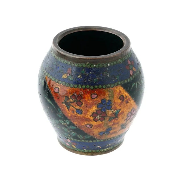 Antique Early Meiji Japanese Cloisonne Enamel Vase For Sale - Image 4 of 7