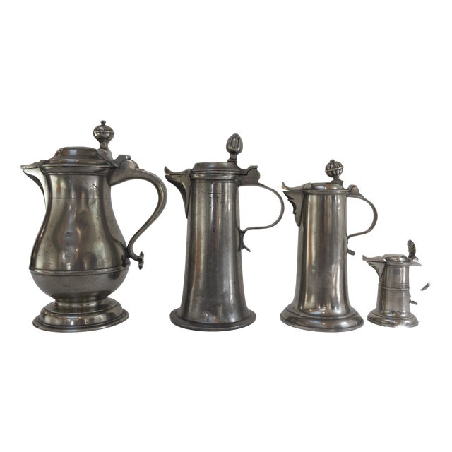 Antique German Pewter Tankards, Early 19th Century, Set of 4 For Sale