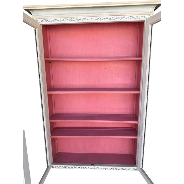 Vintage Pink Dragon Painted Caninet Folk Art For Sale - Image 9 of 12