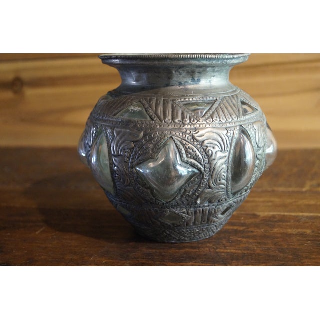 1960s Rajasthani 3d Glass and Metal Embossed Vase For Sale - Image 10 of 10