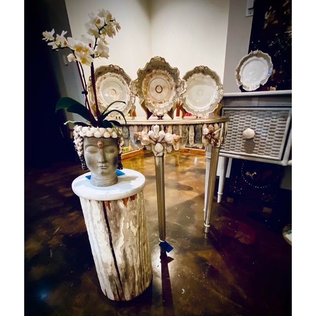 Shell Encrusted Demi Lune Table in Farrow & Ball Paint For Sale - Image 10 of 12