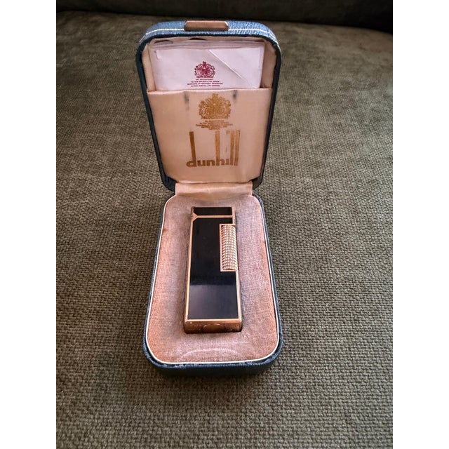 Metal Rare Vintage Dunhill Gold Plated Black Lacquer Lighter Original Sky Case For Sale - Image 7 of 13