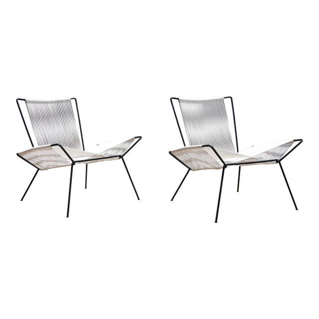 Vintage Pair of Iron and Rope Lounge Chairs | Mid Century Modern Sculptural Accent Chairs For Sale