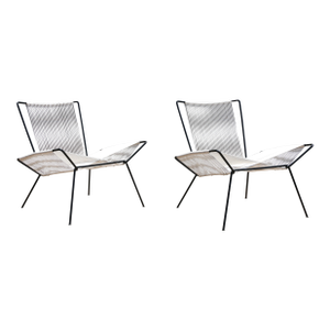 Vintage Pair of Iron and Rope Lounge Chairs | Mid Century Modern Sculptural Accent Chairs