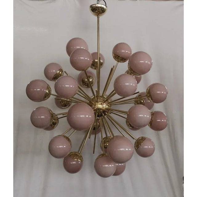 Mid-Century Modern Mid-Century Sputnik Spherical Pink Glass & Brass Chandelier, 2000s For Sale - Image 3 of 10