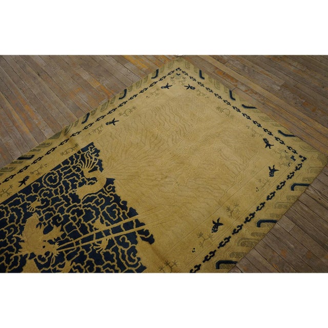 Chinese 1890s Beige Dragon Qing Antique Chinese Peking Carpet Knotted Wool Small Rug For Sale - Image 3 of 8