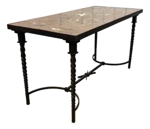 Wrought Iron Console Table with Tiled Earthenware Top and Seabed Decoration, 1950s