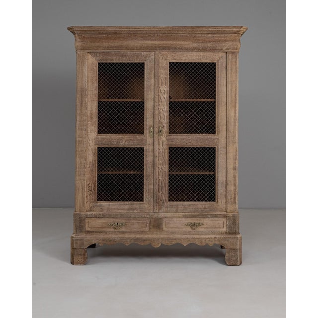 1880s French Provincial Oak Vitrine With Wire Mesh Doors For Sale - Image 16 of 18