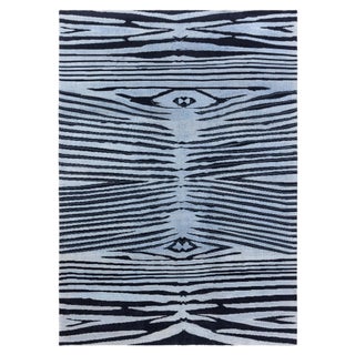 Modern Animal Skin Zebra Design Wool Rug in Black and Blue by Doris Leslie Blau For Sale