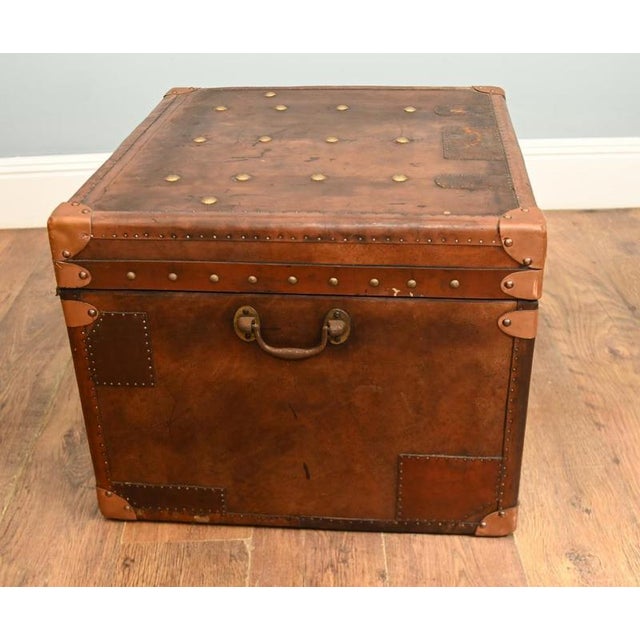 Vintage Leather Steamer Campaign Chest For Sale - Image 6 of 8