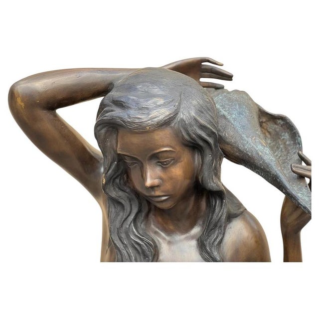 Bronze Mermaid with Conch Shell Fountain Sculpture For Sale - Image 4 of 12
