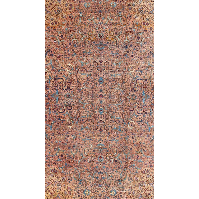 Classic Colorful Antique Large Lavar Kerman Persian Rug in Salmon Background. Antique Lavar Kerman Rug. Keivan Woven Arts...