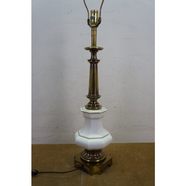 Brass Stiffel Mid Century Hollywood Regency Brass & Porcelain Table Lamp MCM 37” For Sale - Image 8 of 14