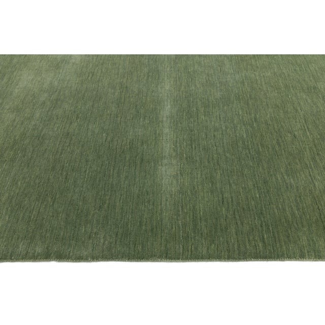 Apadana's Modern Gabbeh Hand-Loom Wool Area Rug in Green 12x15 For Sale - Image 9 of 11