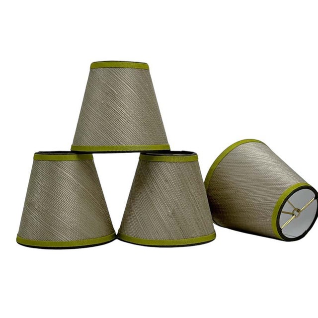 Upgrade any lighting fixture with these bespoke, handmade grasscloth chandelier or sconce shades. Trimmed with two colors...