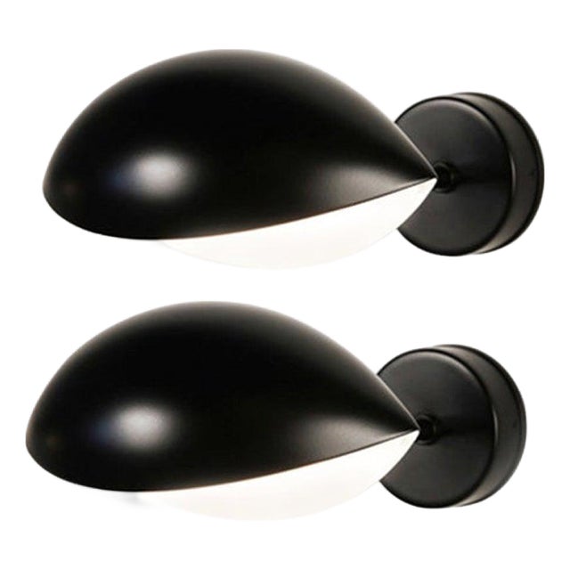 Mid-Century Modern Black Eye Sconce Wall Lamps from Serge Mouille, Set of 2 For Sale