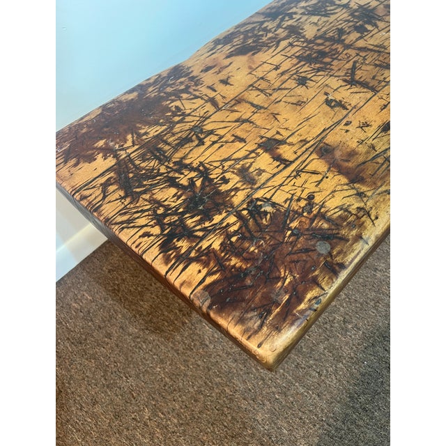 Antique Early American Rustic Bench With Splayed Turned Splayed Legs and Thick Cut Seat For Sale - Image 6 of 12