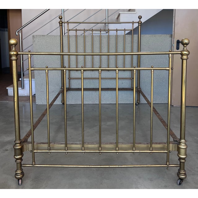 Early 20th Spanish Full Double Bronze Bed with bars and wheels For Sale - Image 10 of 18