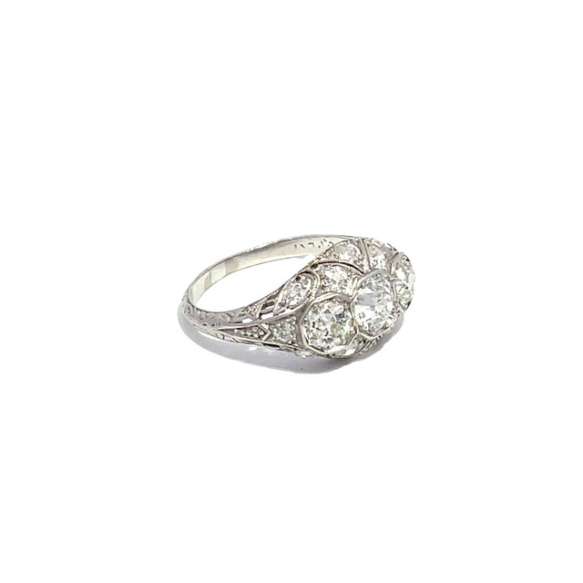 Modern Platinum Art Deco Ring With Old European Cut Diamonds, Size 6 For Sale - Image 3 of 4