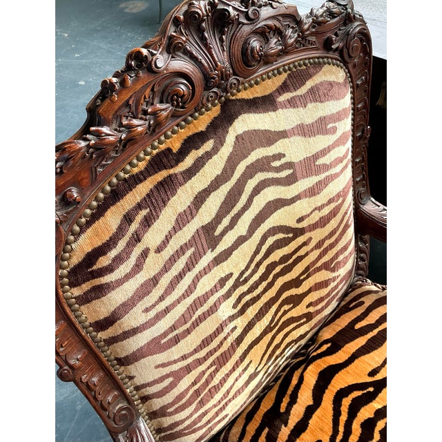 Brown Vintage Hand Carved Scalamandre Fauteuil Chair For Sale - Image 8 of 12