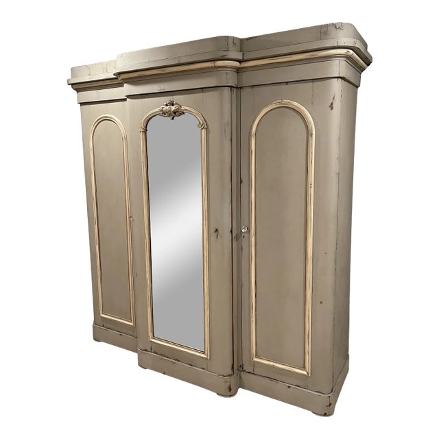 Mid 19th Century Triple Door Painted Armoire For Sale