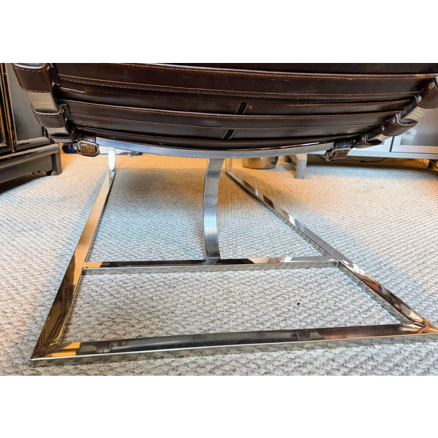 Restoration Hardware Leather Oviedo Chaise Lounge Chair in Vintage Cigar Leather With Chrome Base For Sale - Image 14 of 17
