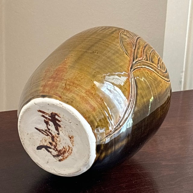 20th Century Studio Pottery Vase W/ Leaf Motif For Sale - Image 10 of 12