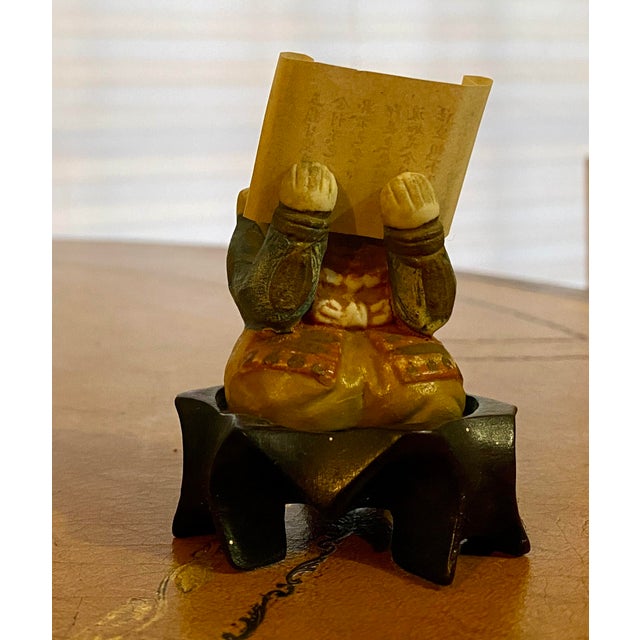 Antique Chinese Scholar or Immortal Bisque Figurine Worshiping, Kneeling Reading (Tao Scroll) For Sale - Image 18 of 18