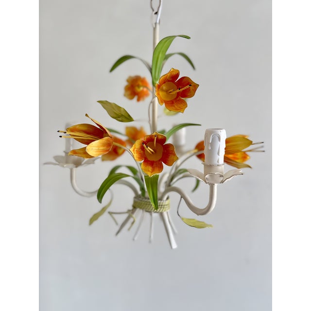 Vintage Tole Tulip Chandelier in Orange and Yellow Painted Steel, 1960s For Sale - Image 18 of 18