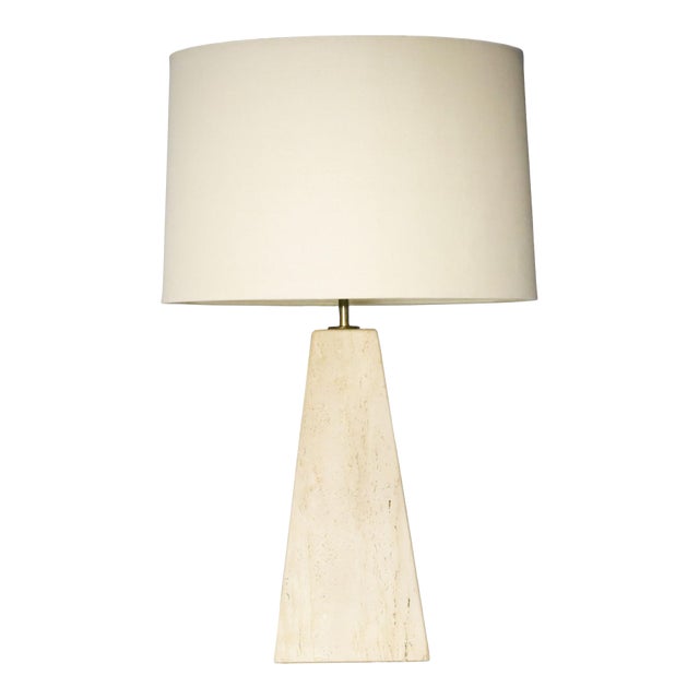 1960s Travertine Base Pyramid Shape Table Lamp - a Pair For Sale