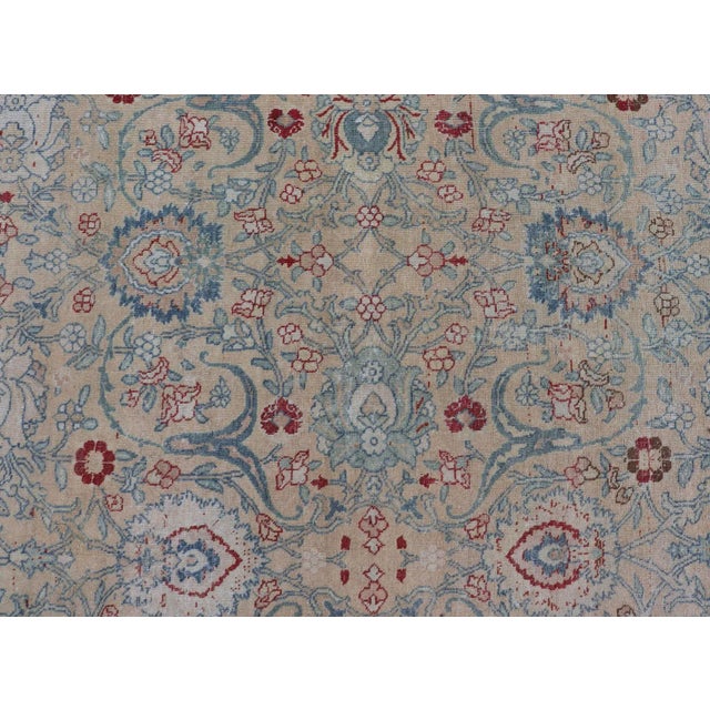 Antique Persian Khorassan Rug With Floral Design in Honey Cream & Dusty Blue 9 X 12'5 For Sale - Image 10 of 15