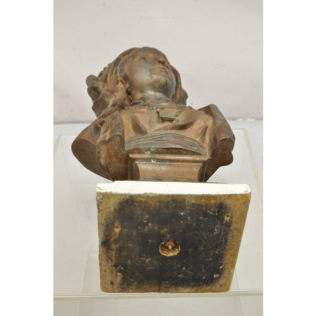 19th Century Antique E. Rousseau Cast Spelter Metal French Maiden Woman Bust Sculpture For Sale - Image 12 of 12