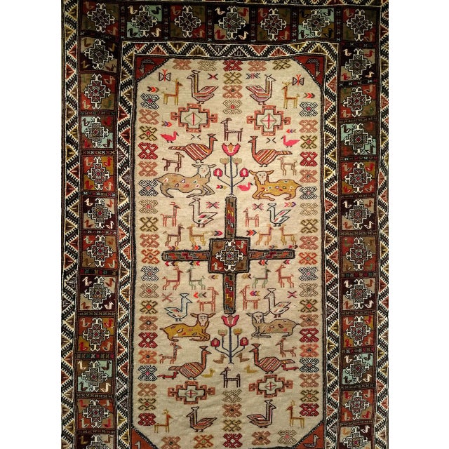 Textile Vintage Qashqai Tribal Area Rug, Hand-Knotted Wool, Animal Motifs, 4x6, Tan & Brown For Sale - Image 7 of 14