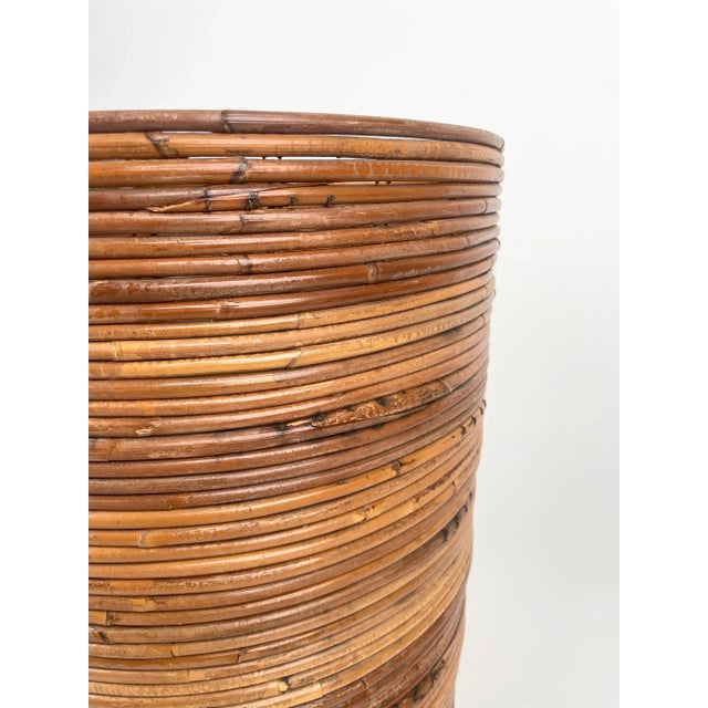 Italian Rattan and Bamboo Round Basket Plant Holder Vase, 1960s For Sale - Image 12 of 14