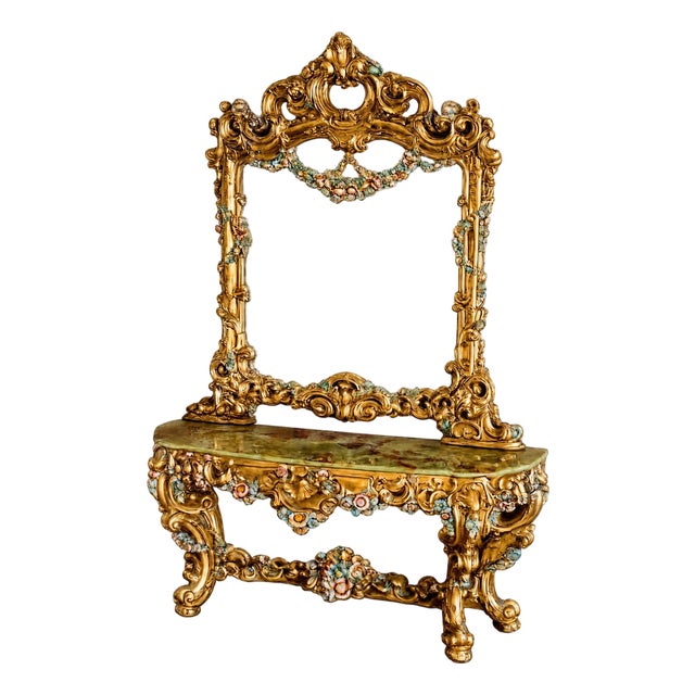 Mid-20th Century Italian Rococo Revival Console and Mirror For Sale