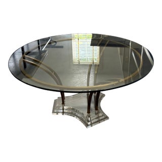 Mid 20th Century Vintage Coffee Table With Brass and Lucite Base and Glass Top For Sale
