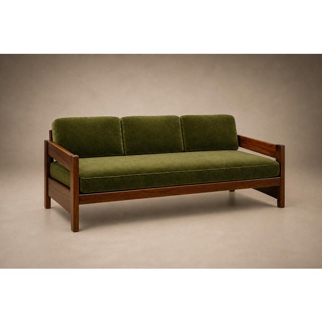 Celina Moveis Brazilian Modern Two-in-One Rosewood Sofa & Daybed in Deep Olive Mohair, Celina For Sale - Image 4 of 18