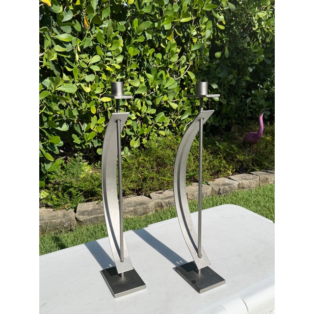 Rick Martin Signed Modernist Welded Steel Candleholders, 2003, Pair For Sale - Image 9 of 12
