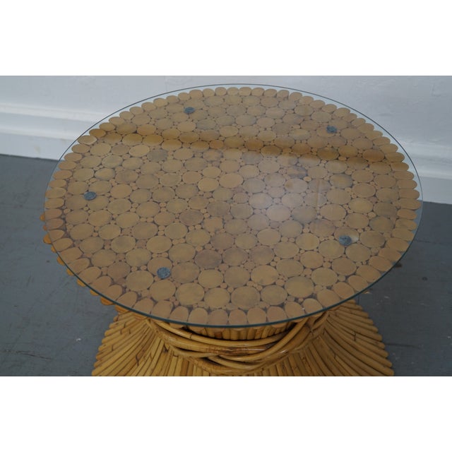 Boho Chic McGuire Sheaf of Wheat Bamboo Rattan Glass Table For Sale - Image 3 of 10