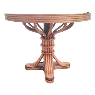 Vintage Round Wicker Rattan Dining Room Table For Sale