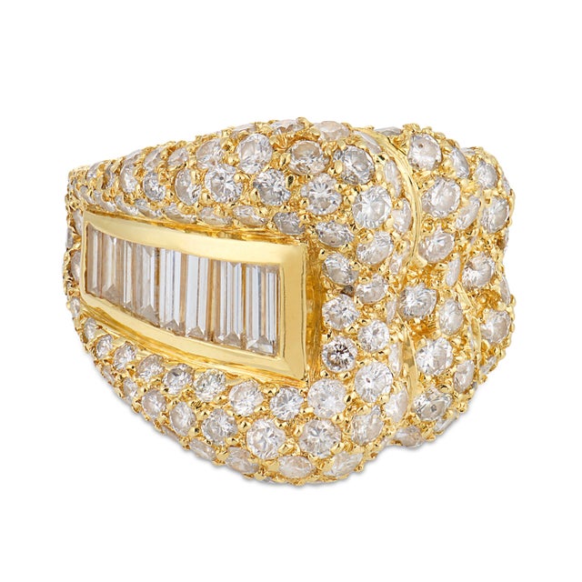 Contemporary Vintage 4.00 Carat Diamond 18k Yellow Gold Cocktail Ring, Size 6.25 For Sale - Image 3 of 6
