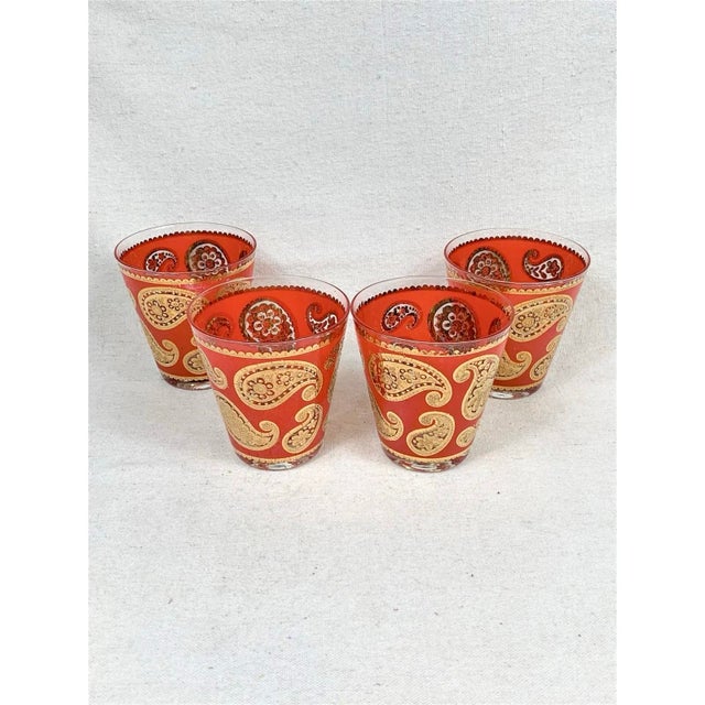 Culver Ltd. Vintage 22k Culver LTD Red and Gold Paisley Glasses - Set of 4 For Sale - Image 4 of 8