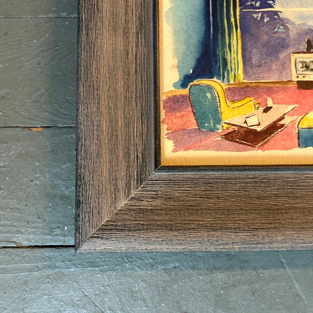 Modern 1950’s Original Modernist Colorful Interior Watercolor Painting For Sale - Image 3 of 4